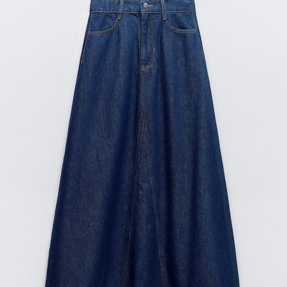 Zara Z1975 Denim Midi Cape Skirt